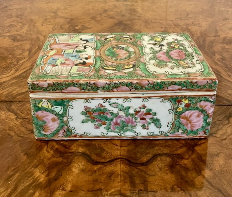 Antique 19th Century Quality Chinese Famille Rose Canton Lidded Pen Box - Image 4